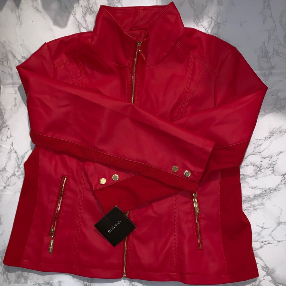 NWT Ellen Tracy Red Faux Leather Jacket